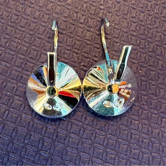 Authentic Swarovski MINI Bella Blue Crystal Bezel Rhodium Lever Back Earrings - Picture 13 of 16